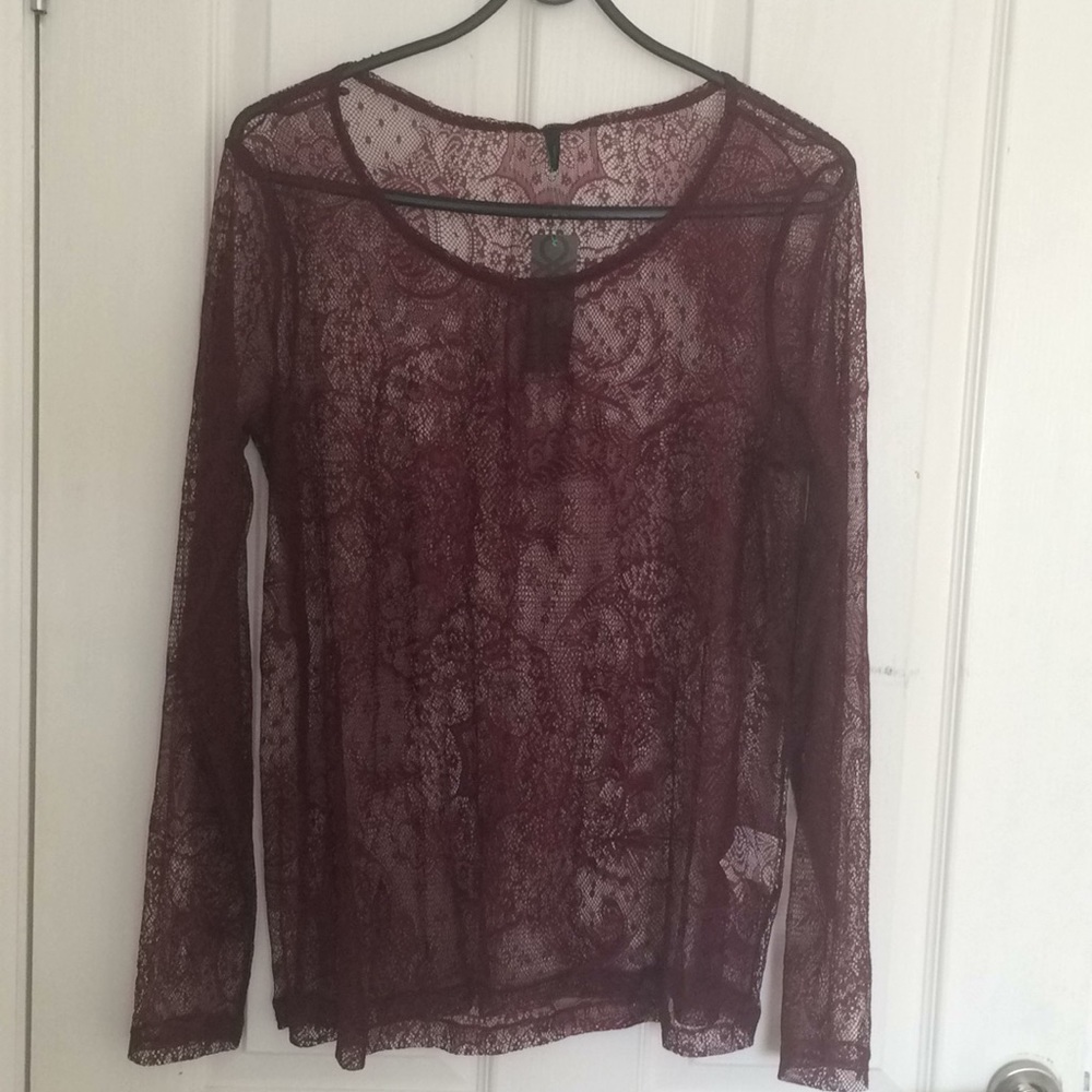 NWT United Colors Of Benetton burgundy lace top